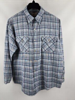 Big Mac Shirt Mens Large Blue Multi Plaid Vintage L/S Button Up